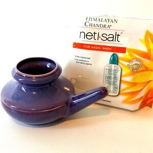 Baraka Purple Ceramic Neti Pot and Pre-measured Sinus Rinse Packets